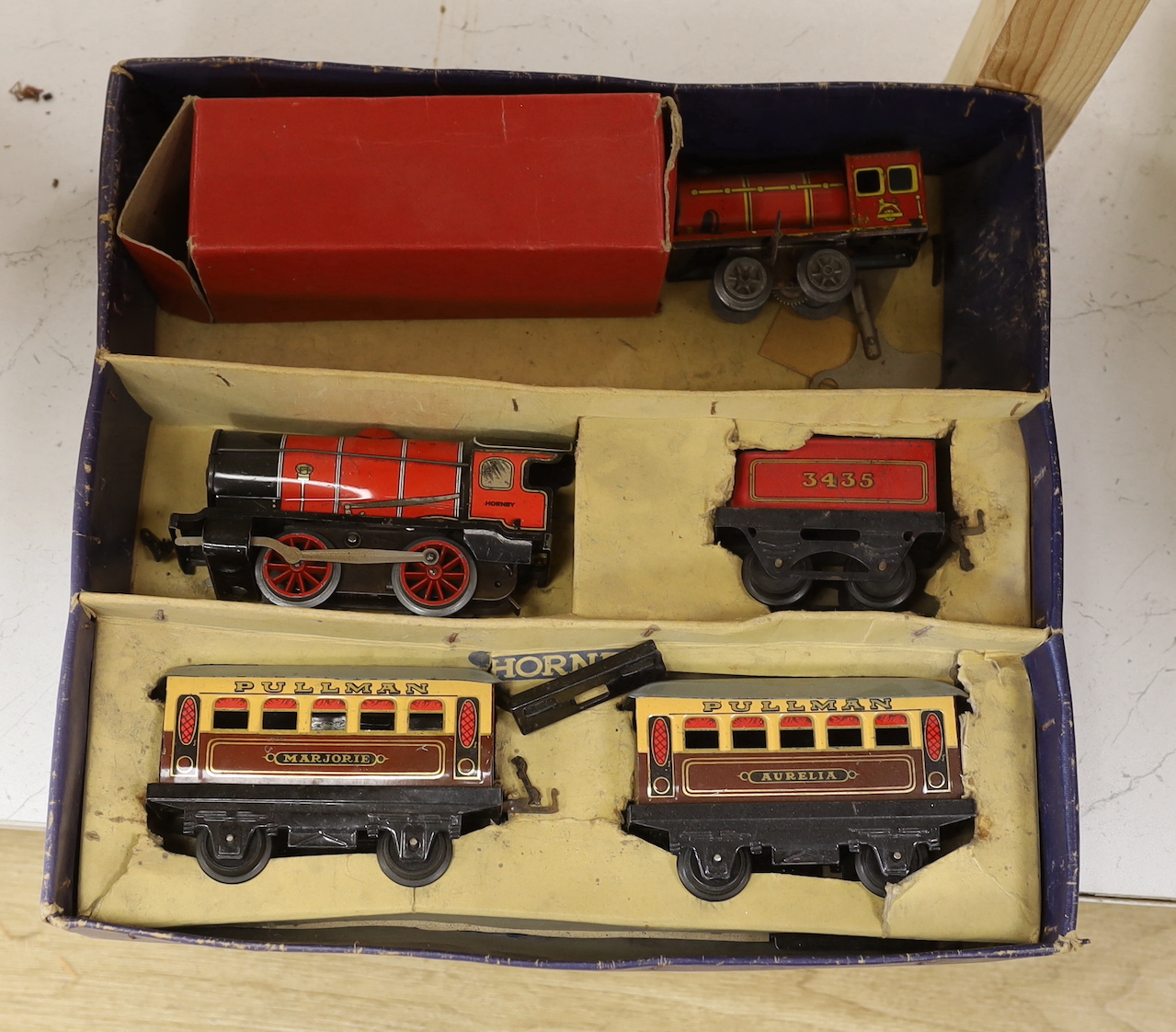 A quantity boxed Hornby Trains, ‘O’ gauge tin plate locomotives, and track